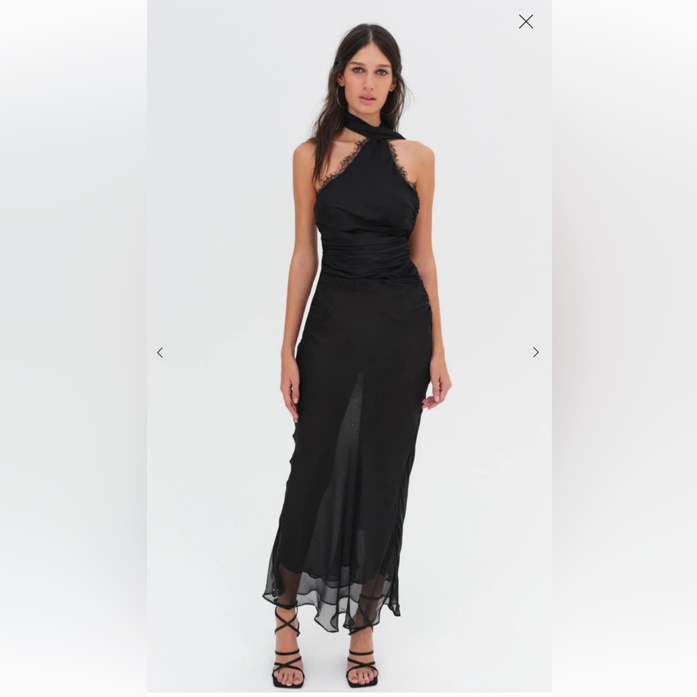 For Love And Lemons Black One-Shoulder Halter Slip Dress